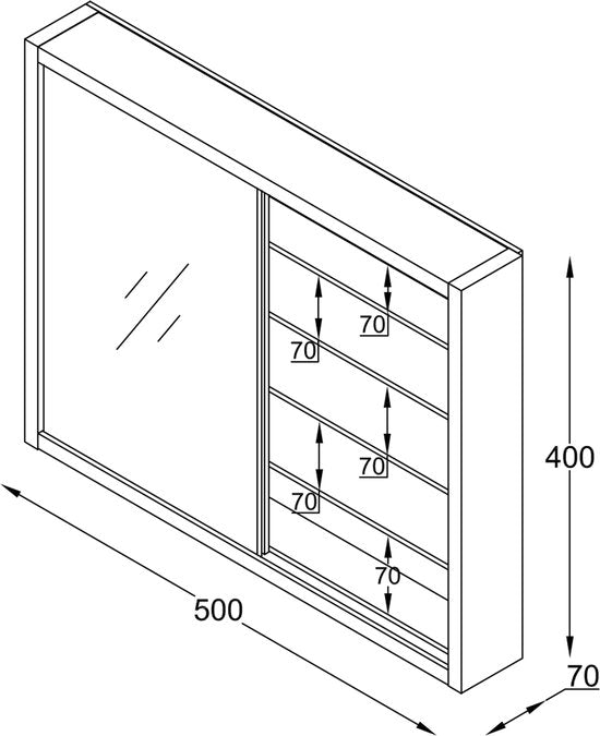 Vitrine stehend Hängevitrine - Glasböden 50 cm breit x 4,5 tief - Schiebetüren