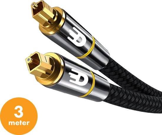 Drivv. Premium Toslink Optisches Kabel Nylon - Optisches Audiokabel - Stecker auf Stecker - 3 Meter - Schwarz