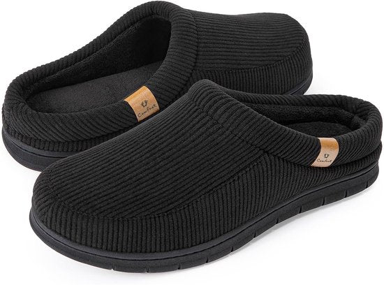 Hausschuhe Herren - Hausschuhe - Größe 44/45 - Schwarz - Cord - Rutschfest - Comfeet