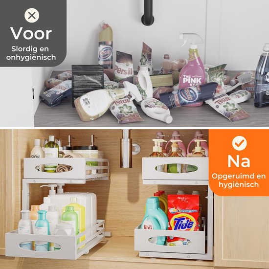 Posity Küchenschrank-Organizer - Spülenschrank-Organizer - Arbeitsplatten-Organizer - Aufbewahrungsregal - Badezimmer-Organizer - Küchenregal - ausziehbar - Metall - weiß