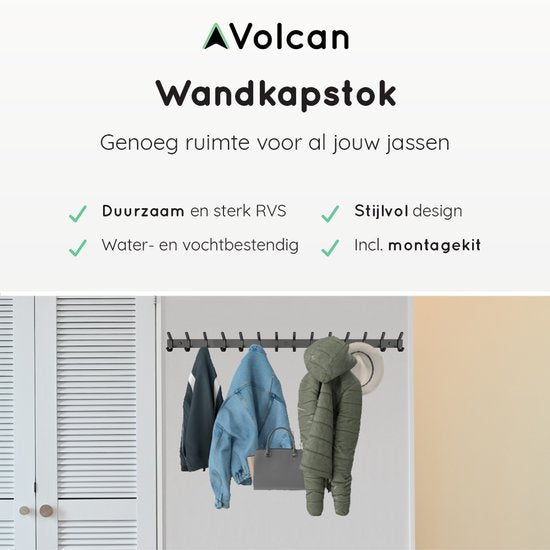 Volcan Wandgarderobe - 28 Haken - Wandgarderobe zum Aufhängen mit 3M-Band - Industriell - Schwarzer Edelstahl