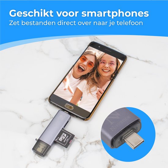 Nuvance - SD-Kartenleser - USB-Stick - SD-Kartenleser USB C - Kartenleser - Micro-USB - Speicherkartenleser - Micro-SD-Adapter - SD-Kartenleser - Micro-SD-Kartenleser - USB 3.0 - Geeignet für alle Smartphones & Computer