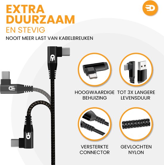Drivv. USB-auf-USB-C-Kabel - Haken - USB-C-Daten- und Ladekabel - Schnellladung / Schnellladegerät - 3 Meter - Geeignet für Samsung, iPhone 15 und mehr - Schwarz