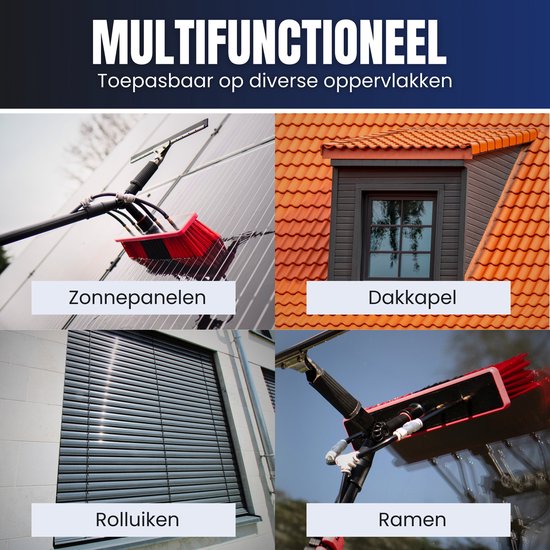 Aqualitá® Teleskopstiel Fensterreinigung 9M mit Gämse - Fensterwascher Teleskop - Solarpanelreiniger - Fensterwaschset Teleskopstiel mit Wasserdurchlass - Teleskopwaschbürste - Teleskopbürstenset mit Seifenspender für die Fensterreinigung