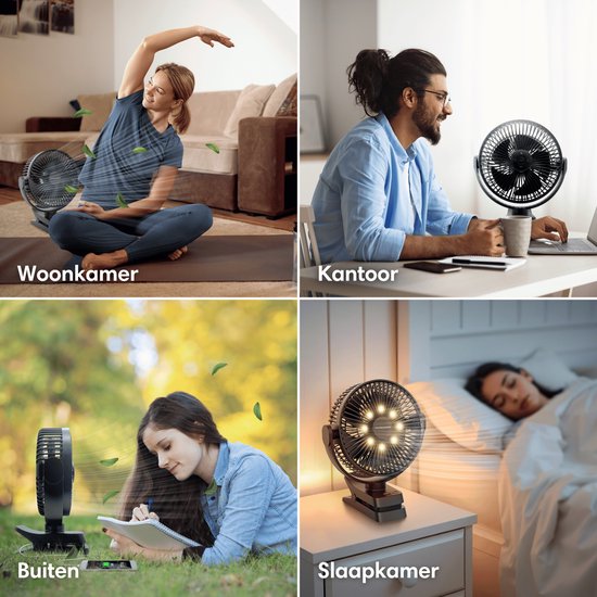 Vulpes Goods® Tech - Tischventilator MAX - Ventilator - Wiederaufladbar & kabellos - Leiser USB-Ventilator mit Fernbedienung - 5 Geschwindigkeiten & Beleuchtung - Ultraleise - 12000 mAh & Powerbank-Funktion - Schwarz