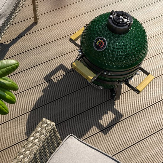 KitchenBrothers Kamado BBQ - 13 Zoll Holzkohlegrill - 27⌀ cm - PFAS-frei - Deluxe Set - Eiergrill mit Zubehör inklusive Abdeckung - Grün