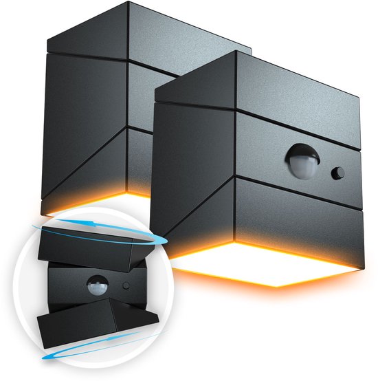 FlinQ Solar TwistCube 2er-Pack - Verwandelbar in 4 Formen - Solar-Wandleuchte für draußen - Solarbetriebene Außenleuchte mit Bewegungssensor - LED-Gartenleuchte mit Tag- und Nachtsensor - Außenbeleuchtung