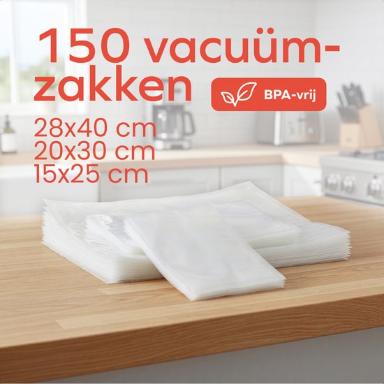 KitchenBrothers Vakuumbeutel - 150 Stück - Mix Set - BPA-frei - Vakuumbeutel Lebensmittel - Sous vide Beutel - Für Vakuumierer