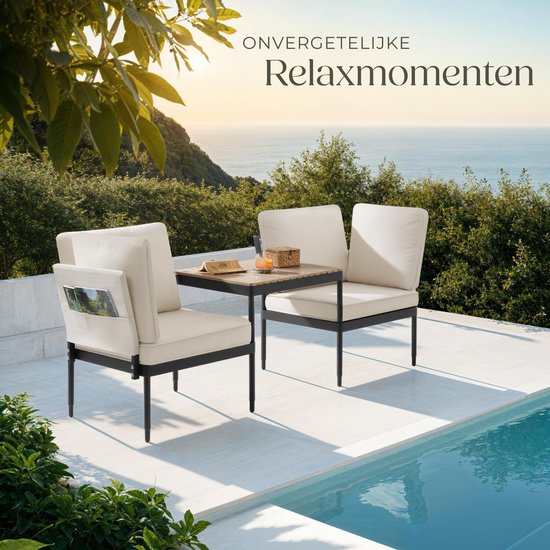 tectake® - Magaluf Lounge Set - 5-in-1-Gartenset mit Aluminiumgestell - 2 Gartensessel und 1 Couchtisch - Aufstellbar als Liege, Eckbank oder 2-sitzige Gartenbank - Inklusive Kissen - Balkonset 2 Personen