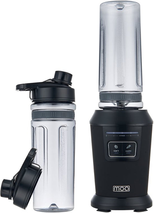 MOA Blender - Smoothie Maker mit 2 600ml Tritan Bechern - Mini Blender To Go - 800W - Edelstahl - Schwarz