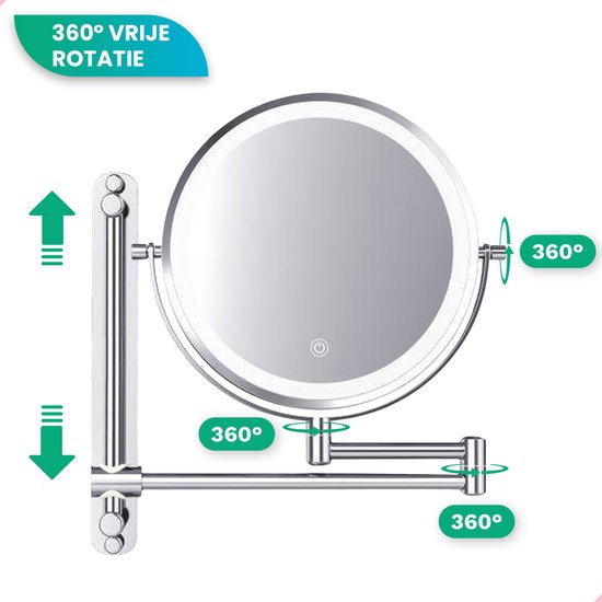 Mirlux Make-up-Spiegel - mit Led-Beleuchtung - Wiederaufladbar - 7-fache Vergrößerung - Durchmesser 20 cm - Chrom