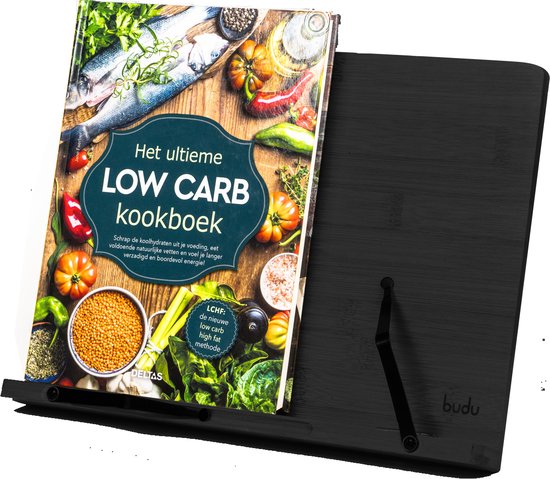 Budu Buchständer Schwarz - Buchhalter - Buchständer Bambusholz - Tablet-Halter - Leseständer - Verstellbar (5 Positionen)