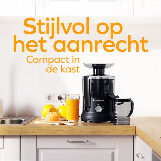 KitchenBrothers Entsafter - für Gemüse und Obst - Entsafter - mit Fruchtfleischbehälter - 500ml - 600W - Schwarz