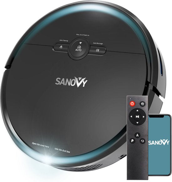 Sanovy 3 in 1 Staubsaugerroboter mit Wischfunktion - 1800 PA- Automatische Ladestation - Wischroboter - App