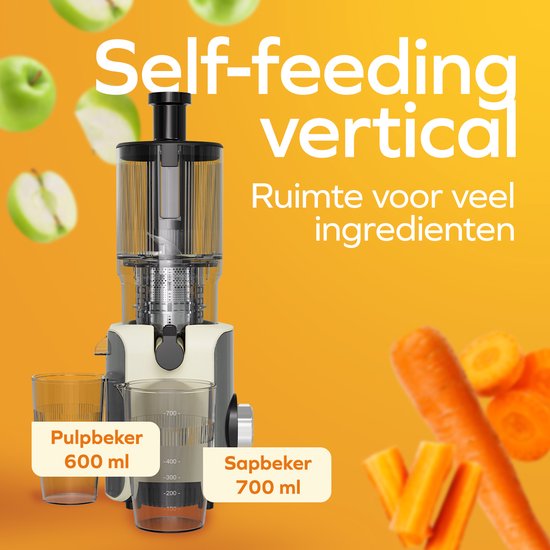 KitchenBrothers Slowjuicer - Vertikal - Entsafter - Gemüse- und Obstpresse - 126 mm - 750 ml - Champagner