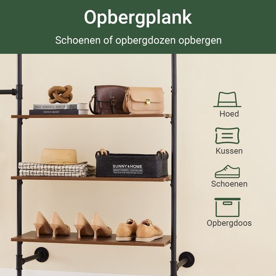 SoBuy Industrie-Kleiderständer mit 3 Stangen und 3 MDF-Einlegeböden, robuster offener Kleiderschrank, industriell schwarz KLS18-SCH