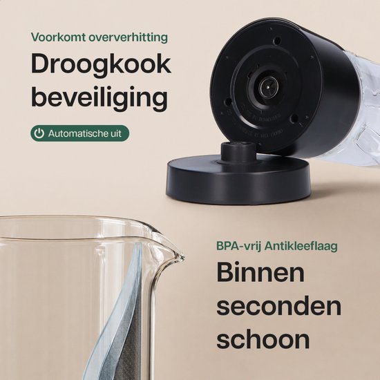 Kitchify Milchschaumer aus Glas – Elektrischer Milchschaumer – Mit Ausgießer – 4-in-1 – Milk Frother – Schwarz