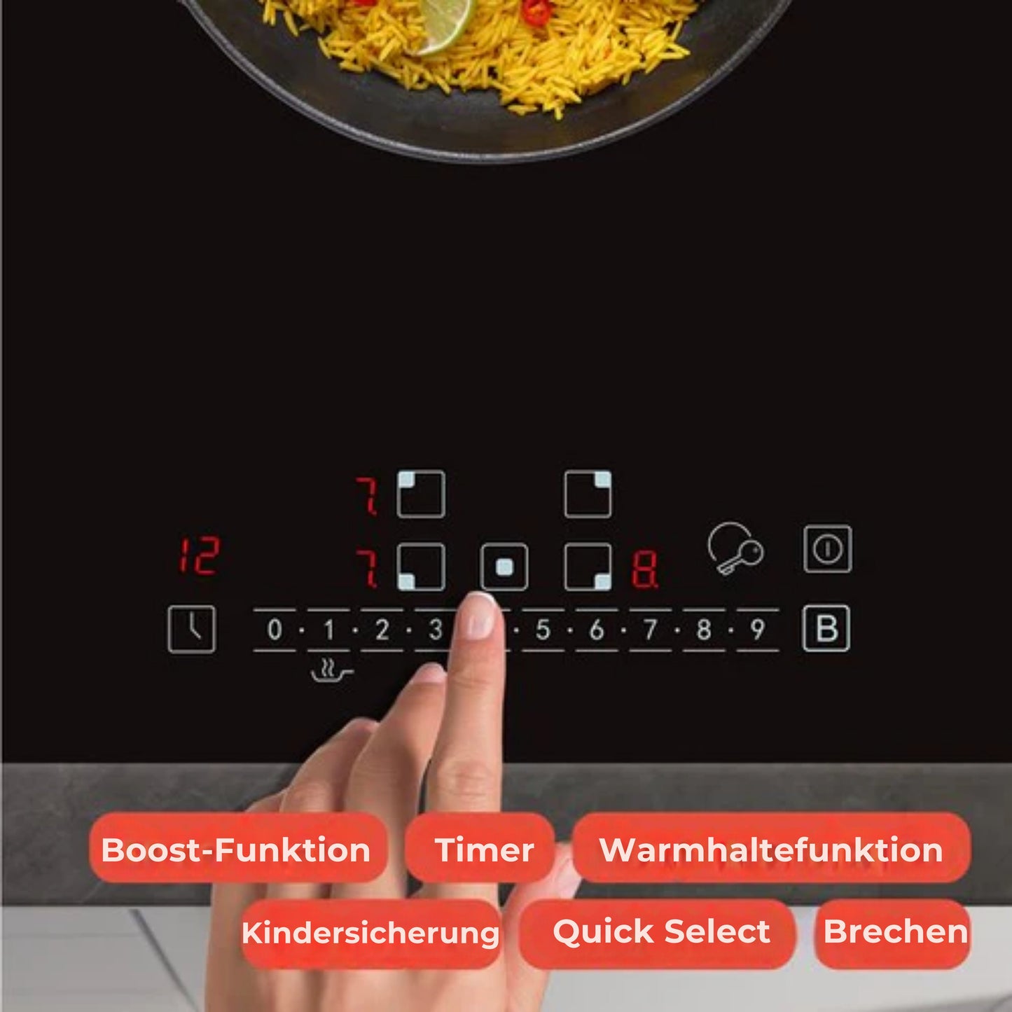 KitchenBrothers Induktionskochfeld - Einbau-Induktionskochfeld - 80 cm - 1 Flexzone + 3 Zonen - 1 und 2 Phasen - Schwarz