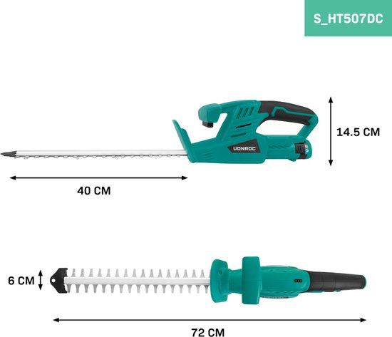 VONROC Akku-Heckenschere 12V - Schnittlänge 350mm - Schnittbreite 12mm - Inkl. Akku und usb-c Kabel