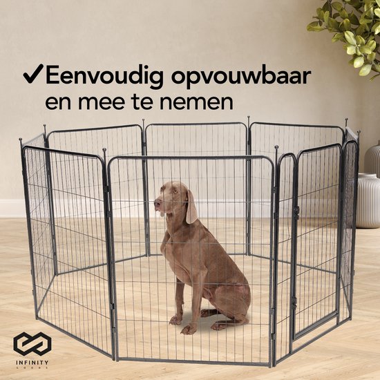 Infinity Goods Hundeauslauf - Welpenauslauf - 8 Paneele - 100 x 80 CM - faltbar - mit Tür - Stahl - Schwarz