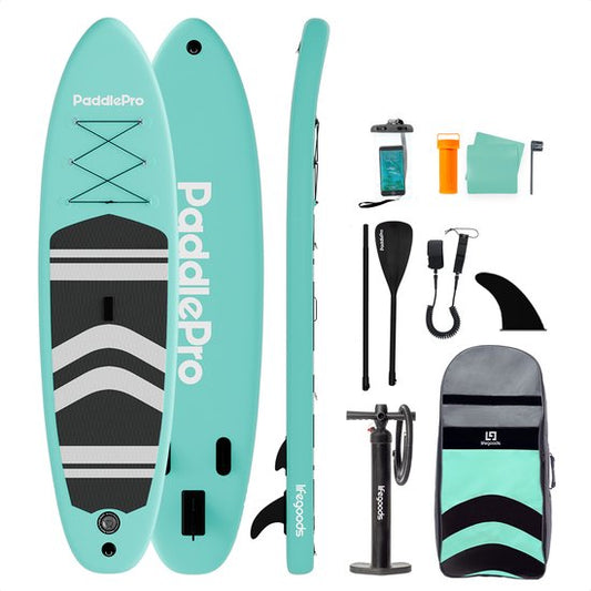LifeGoods PaddlePro SUP Board - Aufblasbares Paddle Board - Komplettset - Max. 135KG - 320x81cm - Pastellgrün