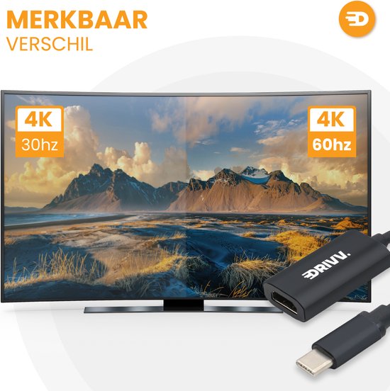 Drivv. USB C zu HDMI Adapter - Unterstützt 4K 60Hz - Typ C zu HDMI - Thunderbolt 3 - Schwarz