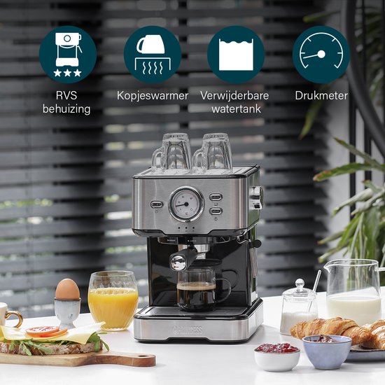 Kaffeemaschine - Princess 249412 Espressomaschinen für gemahlenen Kaffee - Mit Milchaufschäumer für Cappucino und Latte Macchiato - 2 Tassen - Verbraucherverband Best Buy