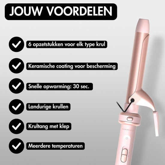 Sansbeauté® 6 in 1 Lockenstab mit Klemme - Keramischer Lockenstab - 13mm bis 38mm - Föhnbürste für kurzes Haar - Wärmebürste - Lockenwickler - Thermobürste - Haarstyler - Lockenbürste 5 in 1