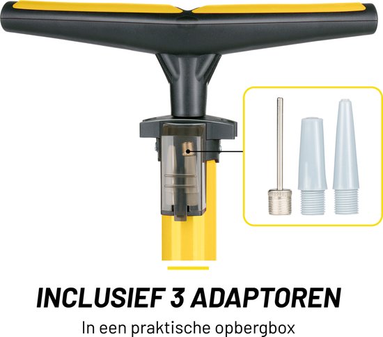 Dunlop Fahrradpumpe mit Manometer - Fahrradpumpe für Dunlop, Schrader und französische Ventile - Standpumpe inkl. Adapter für Wasserspielzeug und Bälle