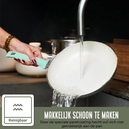 COOCK 19-teiliges Induktionskochgeschirr-Set - Spezielle Antihaftbeschichtung - Ergonomische Kaltgriffe - Recyceltes Aluminium - Bratpfannen-Set - Kochtopf-Set - Türkis (Grün) - Inklusive Untersetzer und E-Book