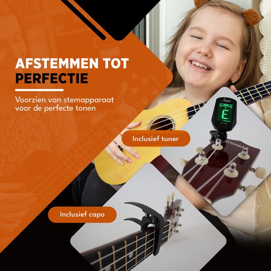 Finesse Ukulele - Starter Set - 21" - Ukulele - Spielzeuggitarre - Kind - Musikinstrument - Holzfarben