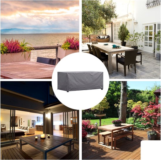 Perel Outdoor-Abdeckung für Tische bis 220 cm, grau, rechteckig, 225 cm x 105 cm x 75 cm