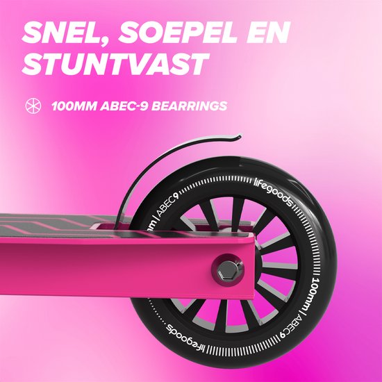 LifeGoods Stuntstep Fly X - 6+ Jahre - Schritt für Kinder - Jungen/Mädchen - 100mm - 100KG - Schwarz/Rosa
