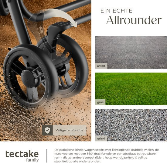 tectake® Buggy - Kinderwagen - faltbar, 5-Punkt-Gurt, verstellbare Rückenlehne und Beinauflage - mit Bremse, leichtgängige Räder - praktischer Ablagekorb - schwarz/grau