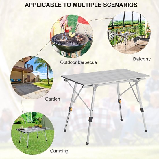 Rootz Campingtisch - Tragbarer Picknicktisch - Faltbare Oberfläche für draußen - Kompakter Reiseständer - Al Fresco Dining - Campingmöbel - Silber - 90x52.2cm