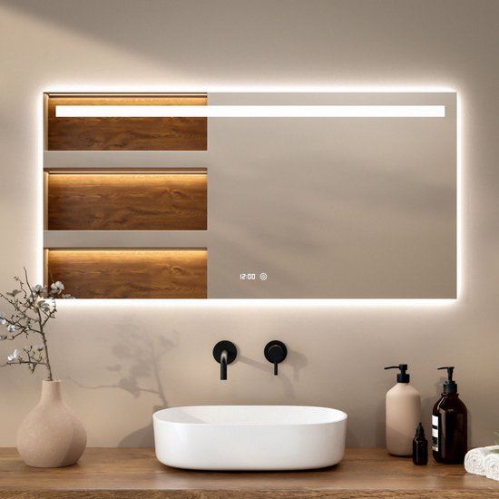 Mirlux Badezimmerspiegel mit LED-Beleuchtung & Heizung - Rechteckiger Wandspiegel - Anti-Kondensations-Duschspiegel - 120x60CM
