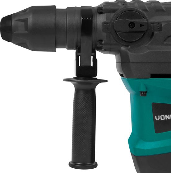 VONROC Bohrhammer 1500W - 6 Joule - Einstellbare Drehzahl - SDS plus - 4 Funktionen - Inkl. Bohrer & Meißel