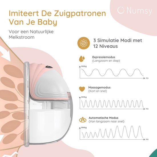 Numsy Elektrische kabellose Hands-free Doppelmilchpumpe - BPA-frei - 1 Stück - mit Aufbewahrungsbeutel - Nude Pink