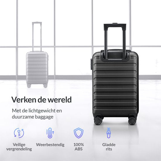 Nohrd Handgepäck Koffer - Schwarz - Reisekoffer mit Rädern - 55x35x20 cm - Handgepäck Trolley Leichtgewicht - Reisekoffer - Trolley mit Rädern - Koffer