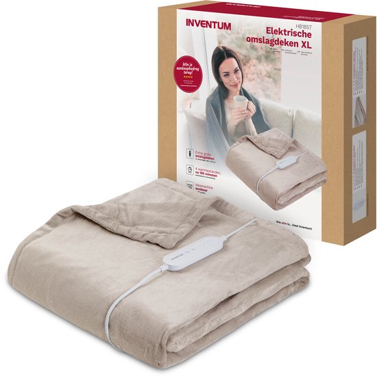 Inventum HB185T elektrische Heizdecke 180x130 cm - Einzeln - 4 Wärmestufen - Waschbar - Automatische Abschaltung - Fleece - Taupe