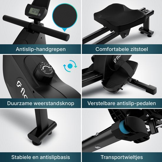 Flowsense Rudergerät - Rudergerät - Leise - Magnetisches Rudergerät Fitness - Rudergerät 16 Widerstandsstufen - LCD Monitor