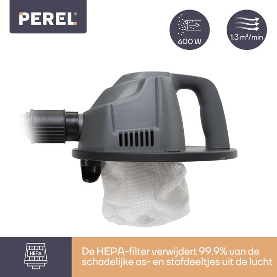 Perel Mini-Aschesauger, Kaminsauger, Aschesauger, Kaminsauger, Grillsauger, Trockensauger mit flexiblem Schlauch 0,3 m, HEPA-Filter, Saugfunktion, ohne Beutel, 600 W, 4 L