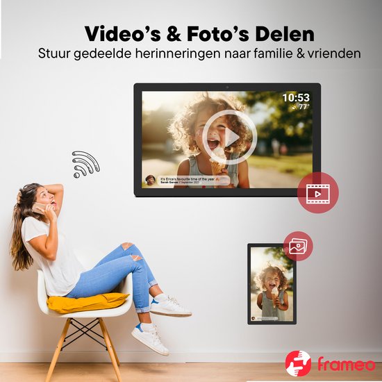 Denver Digitaler Fotorahmen 32 Zoll - XXL - Full HD - Frameo App - Fotorahmen - WiFi - 32GB - IPS-Touchscreen - PFF3260