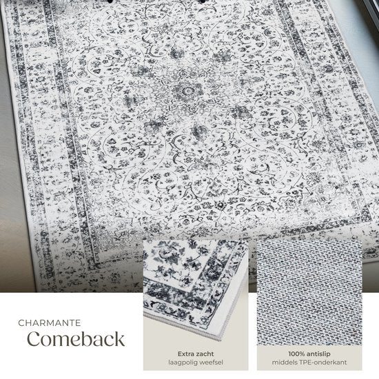 tectake - Vintage-Design-Teppich - Niederflorteppich - Aliya - 200cm x 274cm - grau