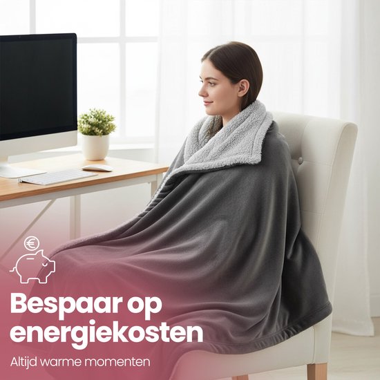 STAUS&BACH Heizdecke 3XL - 2 Personen Oberdecke - Doppelseitige Fleece Sherpa - Anthrazitgrau - 180x160 cm - Grau