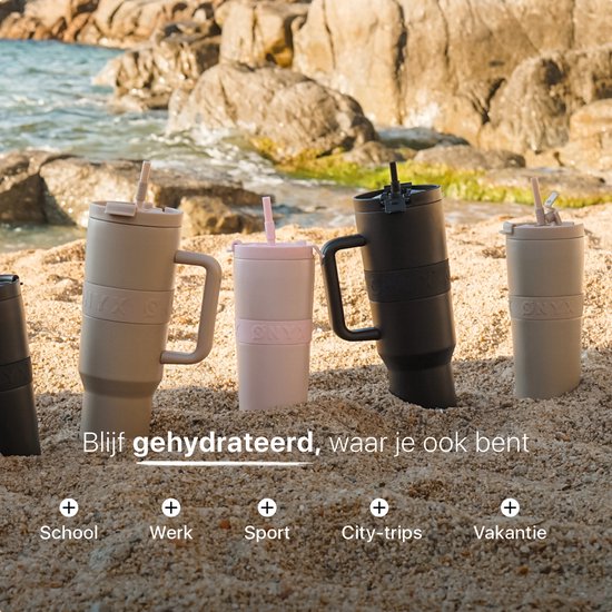 ONYX Trinkflasche mit Strohhalm 1,2 Liter - Trinkflasche für Kinder & Erwachsene - Thermosbecher Edelstahl Reisebecher - Motivationstrinker - Trinkbecher für die Schule - Pastell Lila