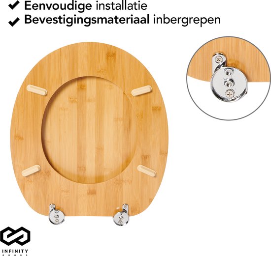 Infinity Goods Bambus Toilettensitz Emmy - Toilettensitz mit Deckel - Edelstahlscharniere - Inklusive Befestigungsmaterial