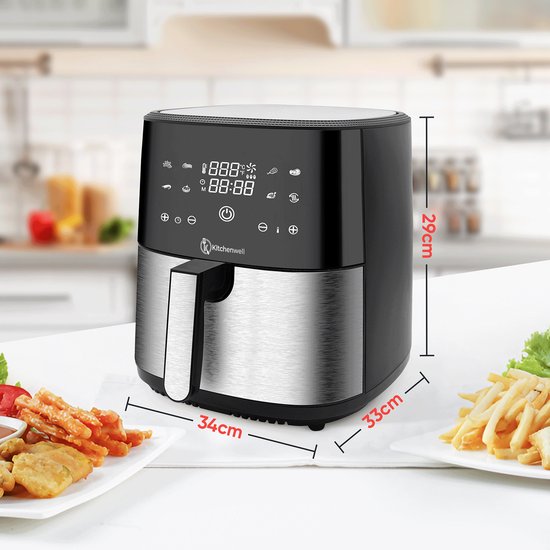 Kitchenwell AirFryer - Heißluftfritteuse - 8L Kapazität - 80-200℃ - Timer - 1800W - Schwarz