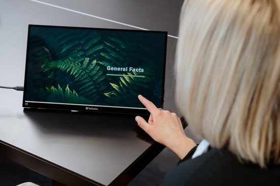 Verbatim - 15,6" tragbarer 4K-Touchscreen-Monitor PMT-15-4K - 357,1 x 215 x 12 mm - mit IPS-Technologie und HDR sowie 10-Punkt-Multi-Touch und verstellbarem Ständer - für Spiele und den geschäftlichen Einsatz - Schwarzes Aluminium