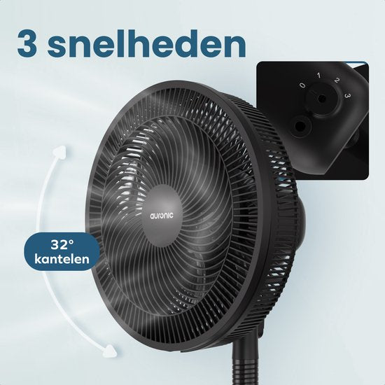 Auronic Stativventilator - Standventilator - höhenverstellbar - drehbar - flüsterleise - 3 Geschwindigkeiten - leiser Ventilator - schwarz